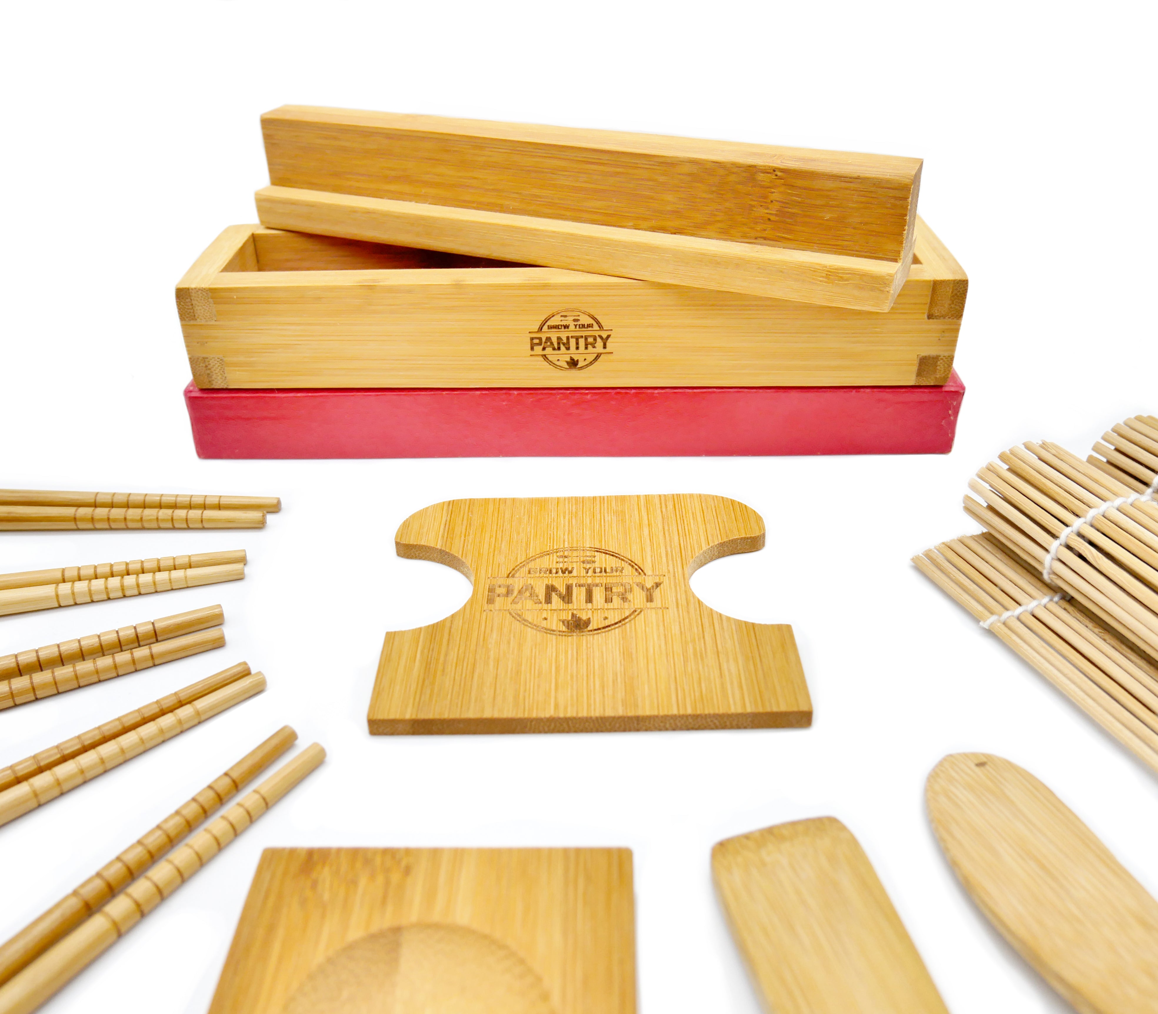 Grow Your Pantry Bamboo Sushi and Maki Making Kit - with Bamboo Sushi Rolling Mat, Maki Mold, Japanese Sauce Tray, Plus Chopsticks and More. Best Sushi Making Kit for
