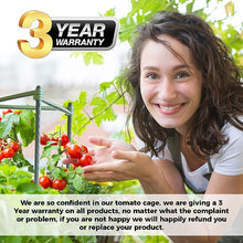 Load image into Gallery viewer, Grow Your Pantry Tomato Cage - Set of 3 Heavy Duty Tomato Cages That Can Hold Up to 10KG of Tomatoes and Other Vegetables - with Bonus Plant Clips and 100M Twist Tie Device - Tomato Cages for Garden