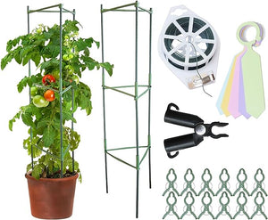 Grow Your Pantry Tomato Cage - Set of 3 Heavy Duty Tomato Cages That Can Hold Up to 10KG of Tomatoes and Other Vegetables - with Bonus Plant Clips and 100M Twist Tie Device - Tomato Cages for Garden