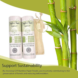 Grow Your Pantry Bamboo Paper Towels - Dual Pack Paper Towels Viscose Made From Bamboo - Eco Friendly Paper Towels, Machine Washable & Reusable Up To 50 Uses - Comes with Two Cotton Storage Bags