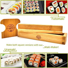 Load image into Gallery viewer, GROW YOUR PANTRY Bamboo Sushi and Maki Making Kit - With Bamboo Sushi Rolling Mat, Maki Mold, Japanese Sauce Tray, Plus Chopsticks and More. Best Sushi Making Kit for Sushi Lovers
