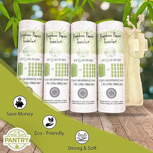 Grow Your Pantry Bamboo Paper Towels - 4 Pack Paper Towels Viscose Made From Bamboo - Eco Friendly Paper Towels, Machine Washable & Reusable Up To 50 Uses - Comes with Two Cotton Storage Bags