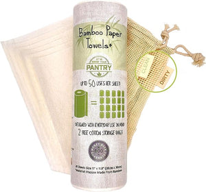 Grow Your Pantry Bamboo Paper Towels - 1 Pack Paper Towels Viscose Made From Bamboo - Eco Friendly Paper Towels, Machine Washable & Reusable Up To 50 Uses - Comes with Two Cotton Storage Bags