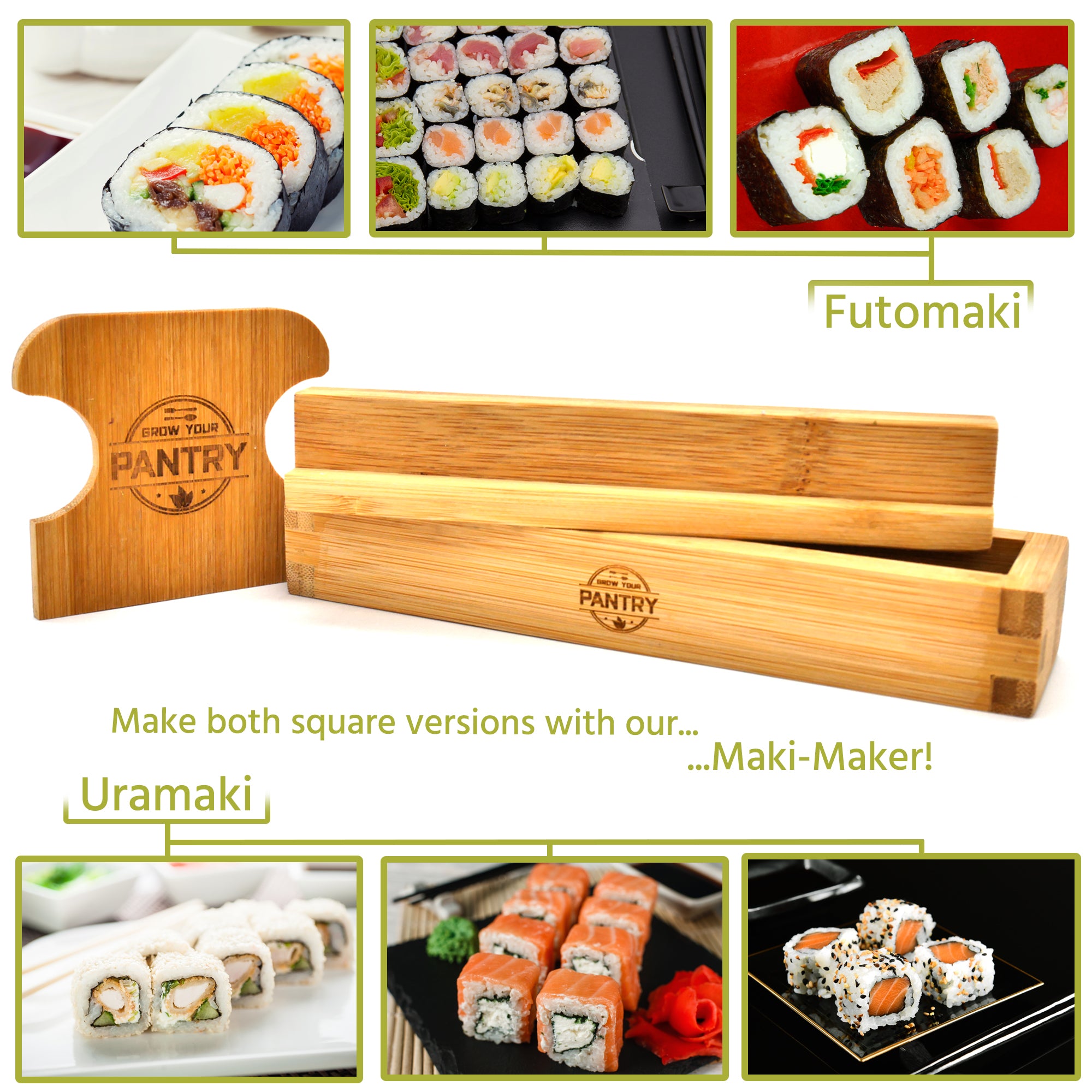 Bamboo Sushi and Maki Making Kit - With Bamboo Sushi Rolling Mat, Maki –  Grow Your Pantry