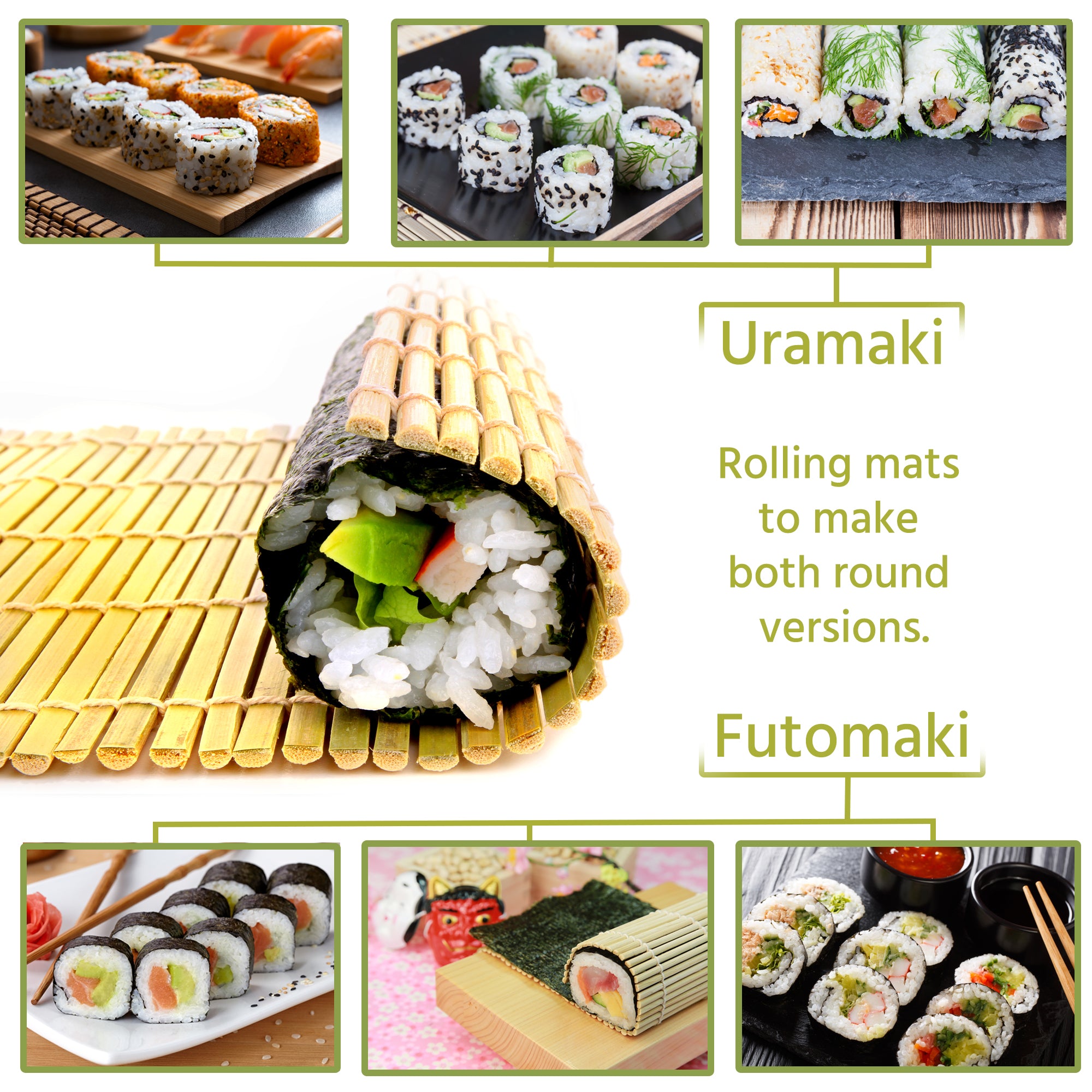 Grow Your Pantry Sushi and Maki Making Kit - with Sushi Rolling Mat, Bamboo Maki Mold and Japanese Sauce Tray. Plus Chopsticks and Spreader paddles. T